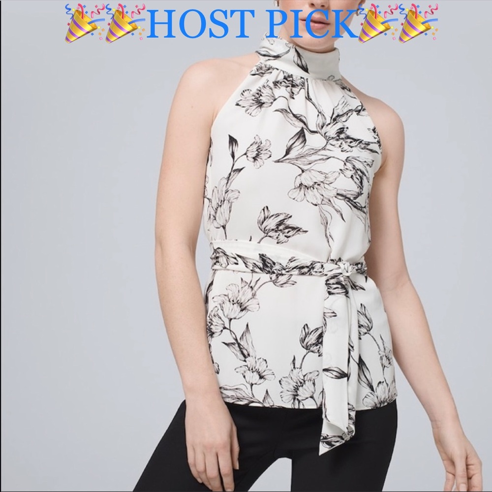 Gorgeous Black/White Tie Neck Floral Top